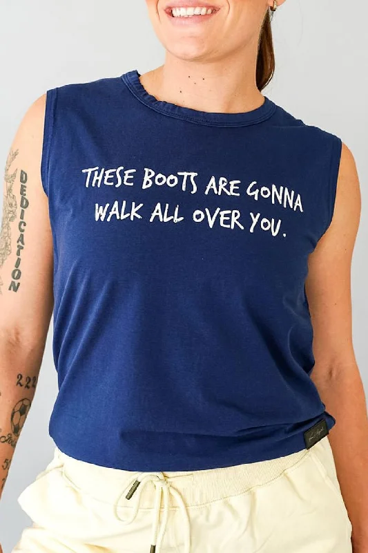 THESE BOOTS - Women's Indigo Relaxed Tank sheer tank top