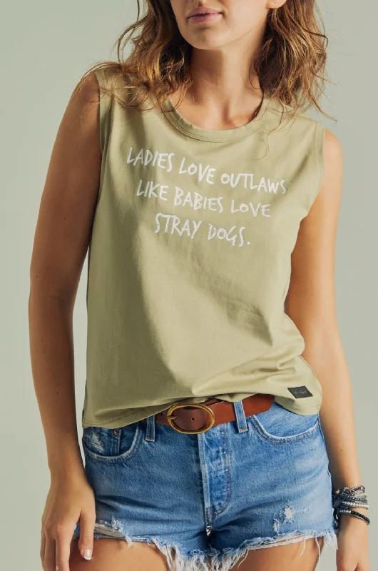 LADIES LOVE OUTLAWS - Women's Olive Relaxed Tank open back tank