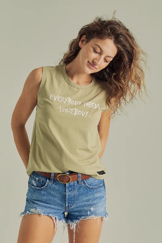 EVERYBODY NEEDS SOMEBODY - Women's Olive Relaxed Tank low neck tank