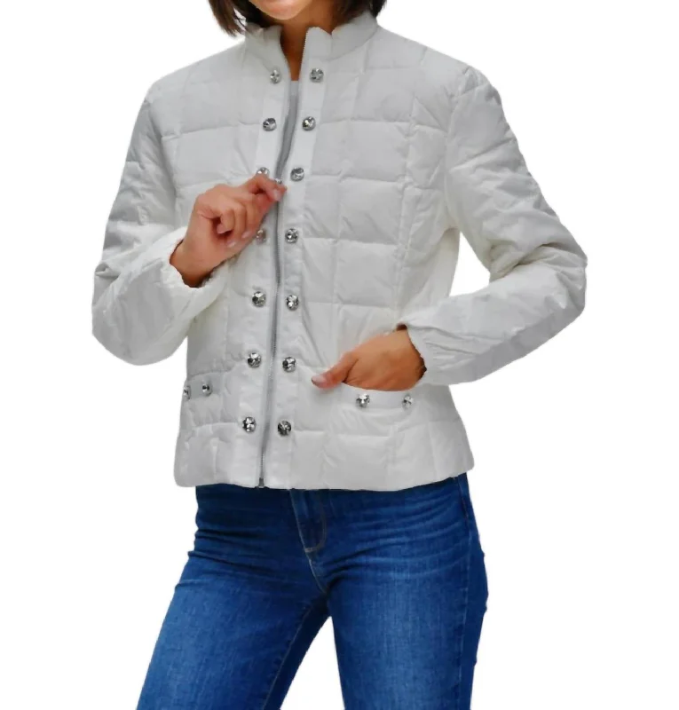 Lia Rhinestone Jacket In White Fleece Jacket Down Jacket Parka