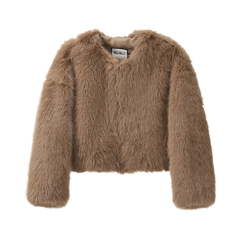 solid khaki fur coat