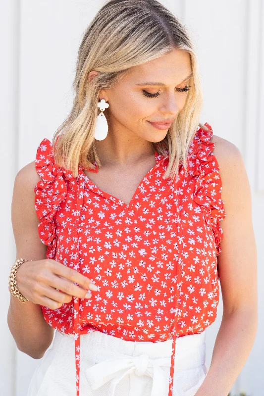 In This Light Red Ditsy Floral Tank glitter tank top