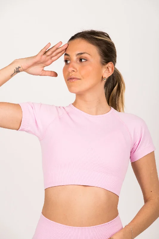 LYOM™ Motivation Crop Top - Pink Terry Blend Velvet Blend Canvas Blend