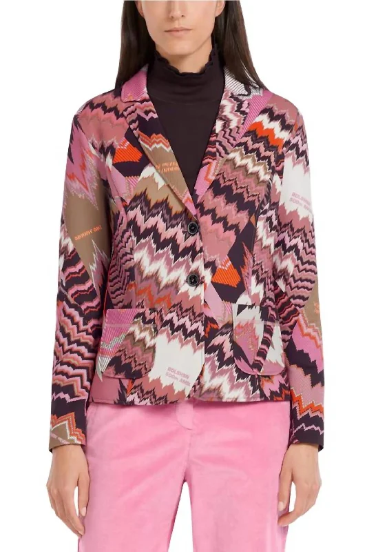 Sports Print Jacket In Orchid Pink, Black Welt Pockets Slit Pockets Flap Pockets