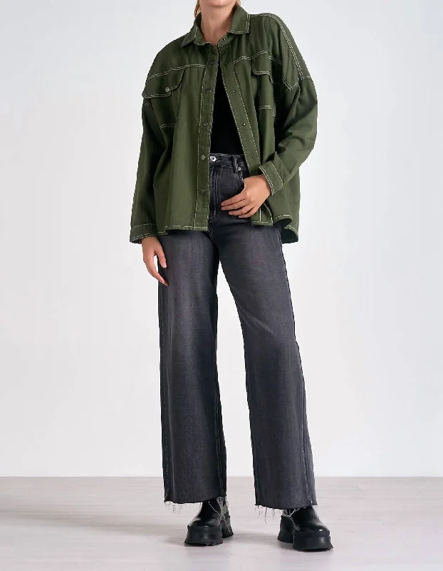 Cosmo Jacket In Olive Snapped Jacket Toggled Jacket Drawstring Jacket