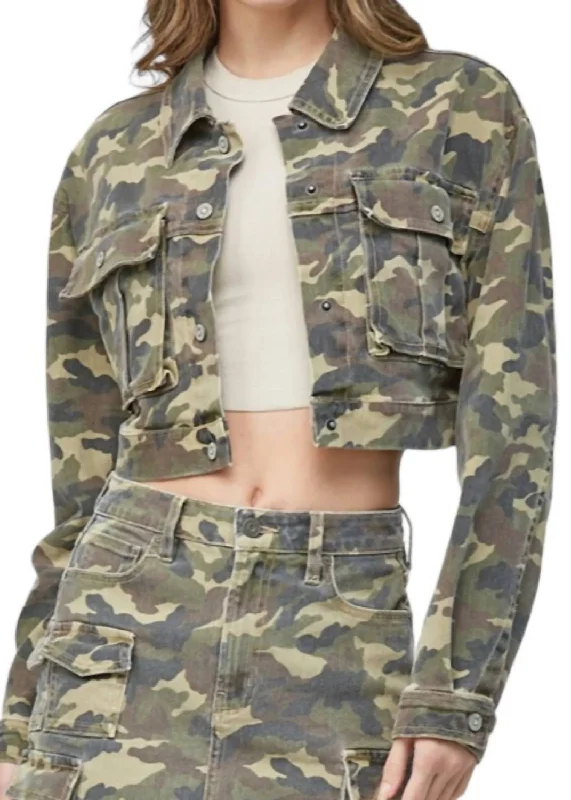 Camo Cropped Cargo Jacket In Camouflage Fitted Jacket Loose Jacket Oversized Jacket