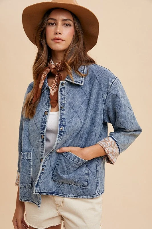 Statement Maker Quilted Denim Jacket Jacket Blazer Coat