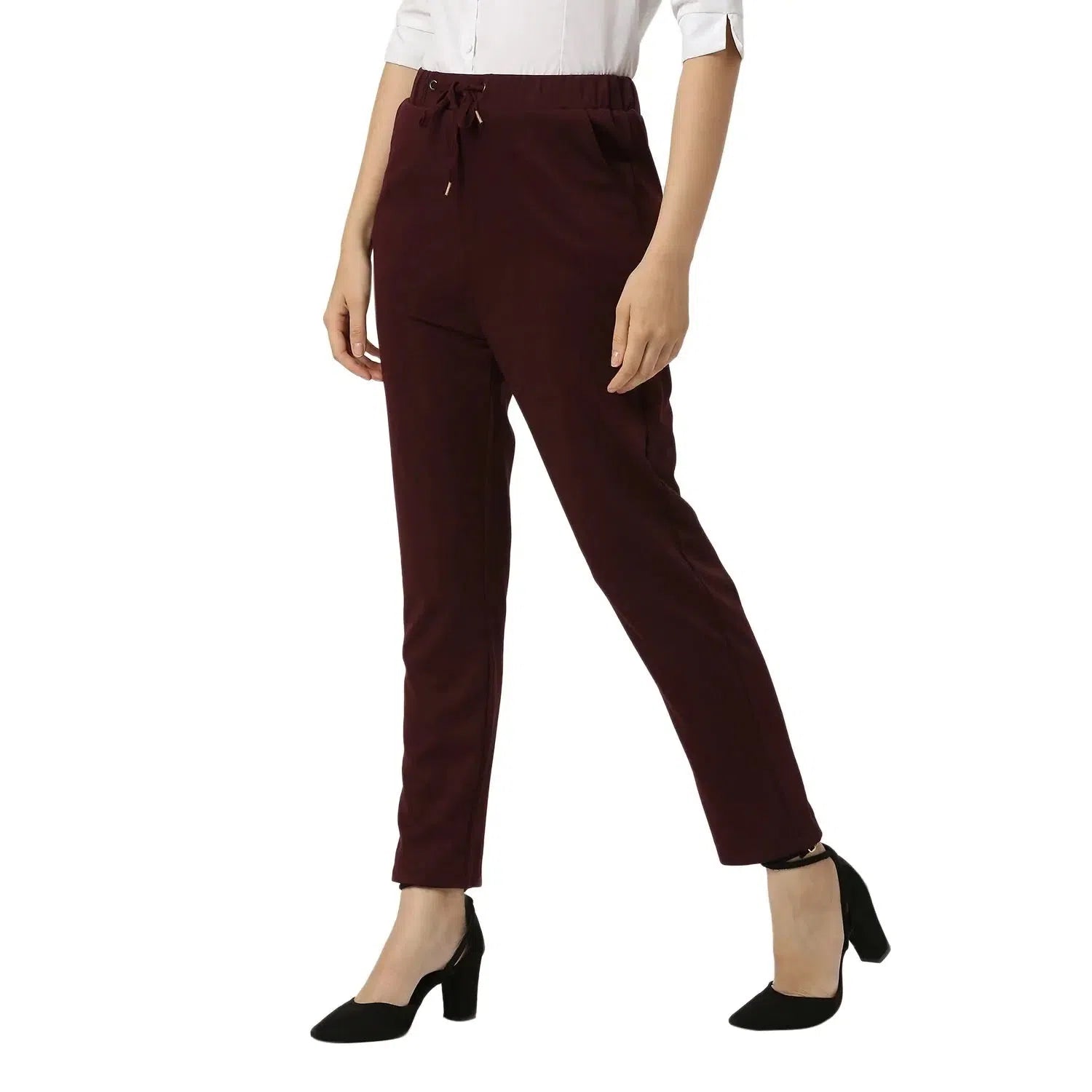 Smarty Pants Women's Cotton Lycra Ankle Length Wine Color Formal Trouser Trousers Formal Black