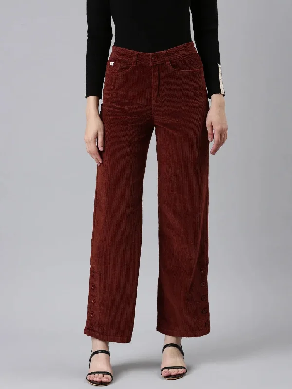 Women Rust Solid Parallel Trouser-IM-10633-Rust Trousers Prom Sequined