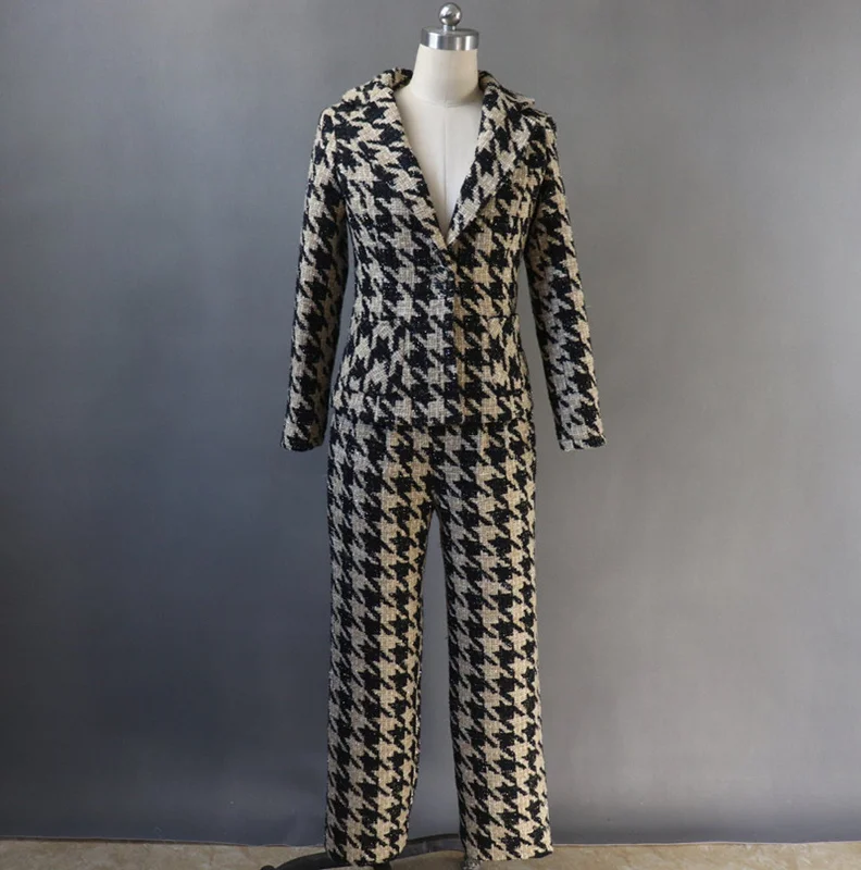 Women's Designer Inspired CUSTOM MADE Hounds tooth Jacket Coat Blazer+Trousers(Skirt/Shorts) Nylon Jacket Polyester Jacket Spandex Jacket