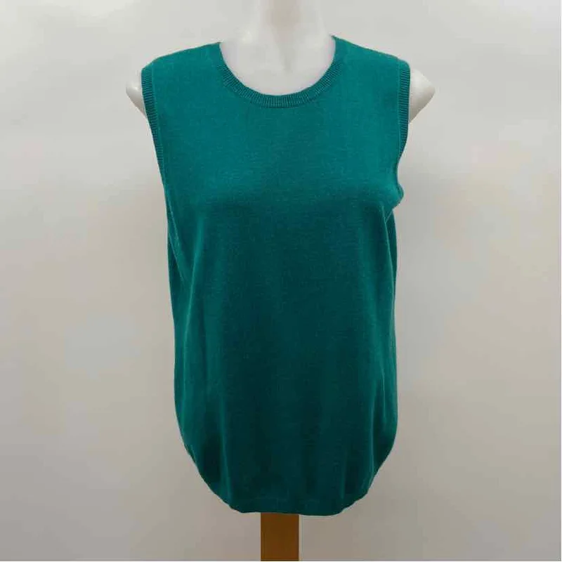 Per Se Women's Size L Green Solid Tank lace back tank