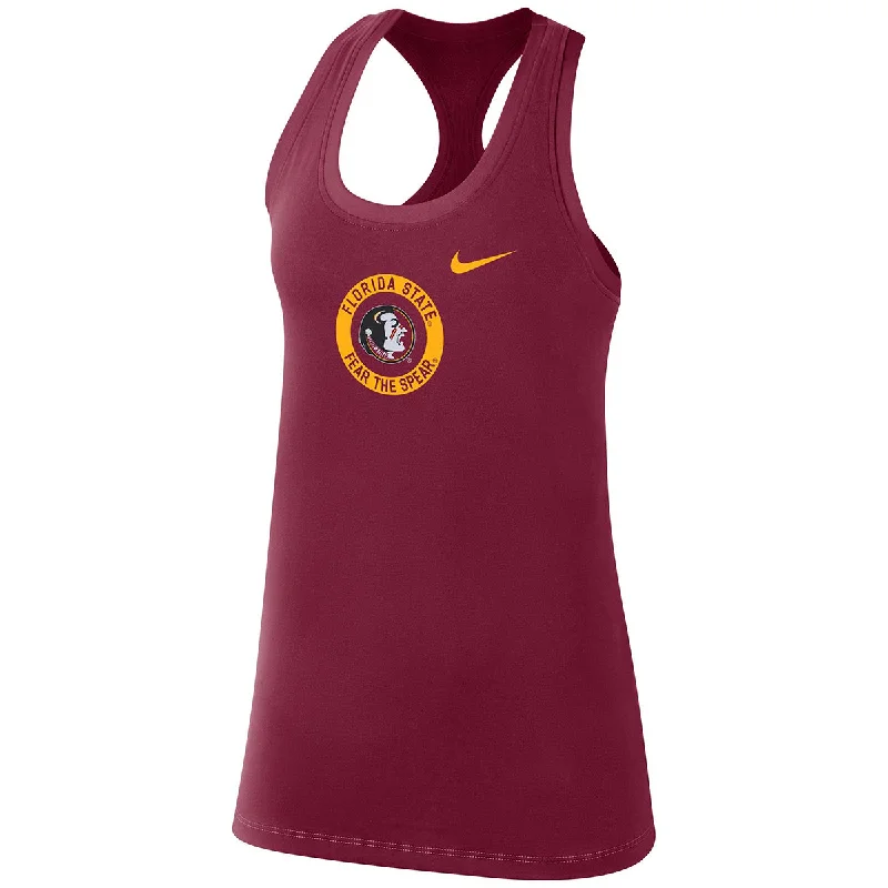 Nike Women's Vault Florida State/Fear the Spear Seminole Logo Design Cotton Modern Tank - Garnet breathable tank top