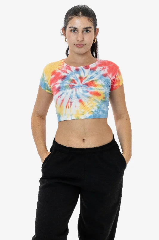 43035TD - Tie Dye Cap Sleeve Baby Rib Crop Top Mesh Canvas Denim