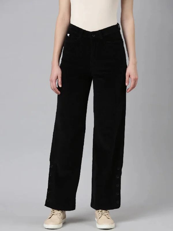 Women Black Solid Parallel Trouser-IM-10633-Black Trousers Party Sparkling