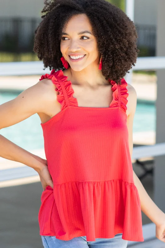 Face The Truth Tomato Red Ruffled Tank vibrant tank top