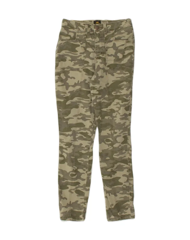 LEE Womens Slim Casual Trousers US 4 Small W26 L27 Green Camouflage Cotton Trousers Custom Made