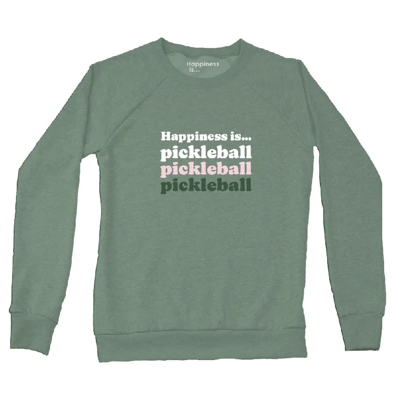 Happiness Is... Women's Pickleball Triple Crew Sweatshirt - Sage Hoodie with Drop Shoulder Relaxed Streetwear