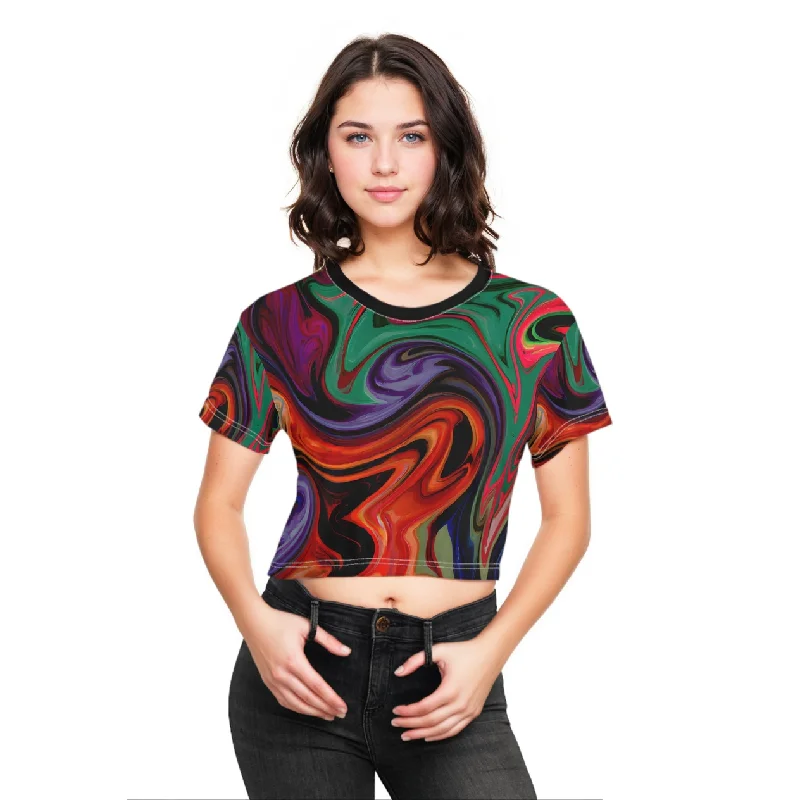 Green Mirage Crop Top Tee Layered Multi-layer Single Layer