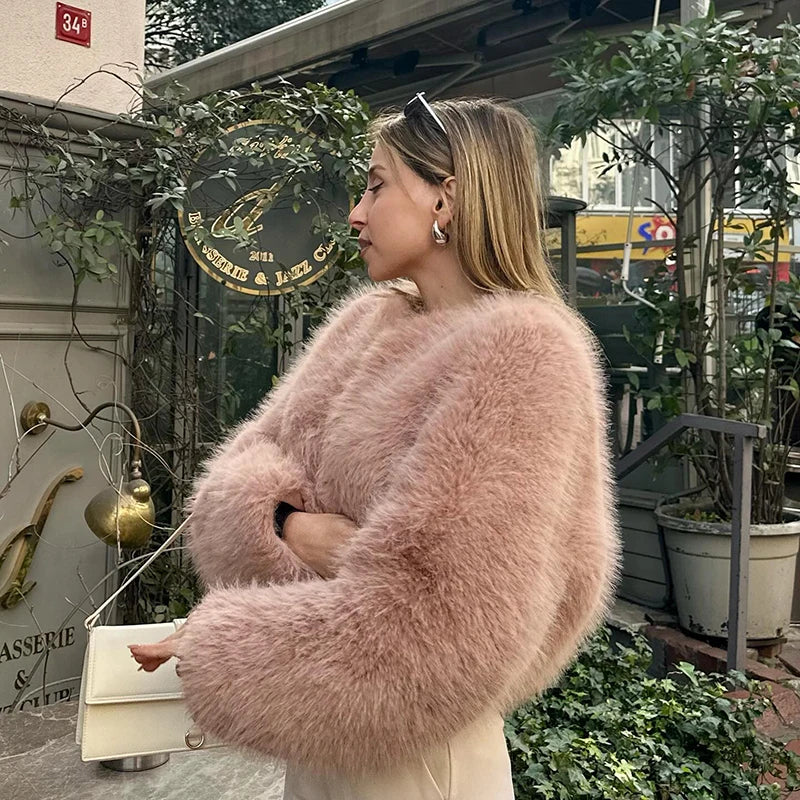 solid pink fur coat