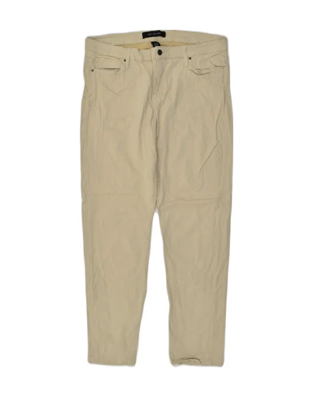 CALVIN KLEIN Womens Slim Casual Trousers US 16 2XL W38 L31  Beige Cotton Trousers Brand Named