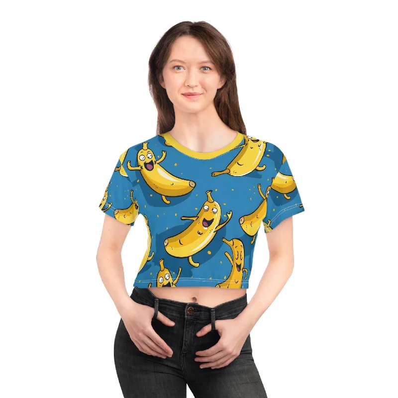 Banana Dance Crop Top Tee Solid Color Striped Floral