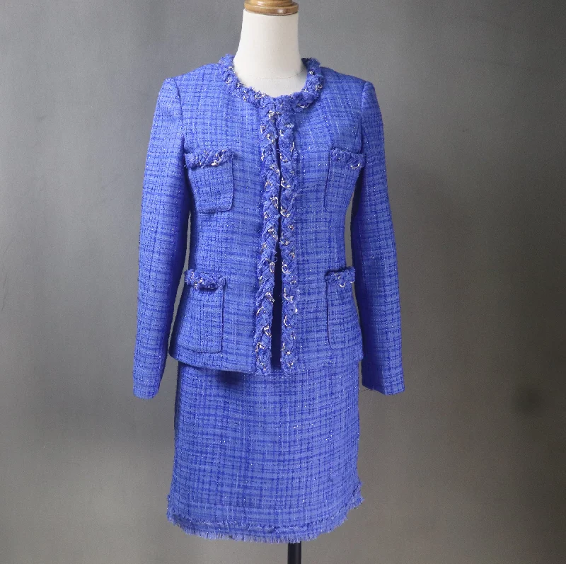 Women Custom Made Tweed Jacket + Any Length Dress Formal Suit in  Royal Blue / Purple 5 colors for Wedding, Valentine's, Personalised Gift Satin Jacket Silk Jacket Chiffon Jacket