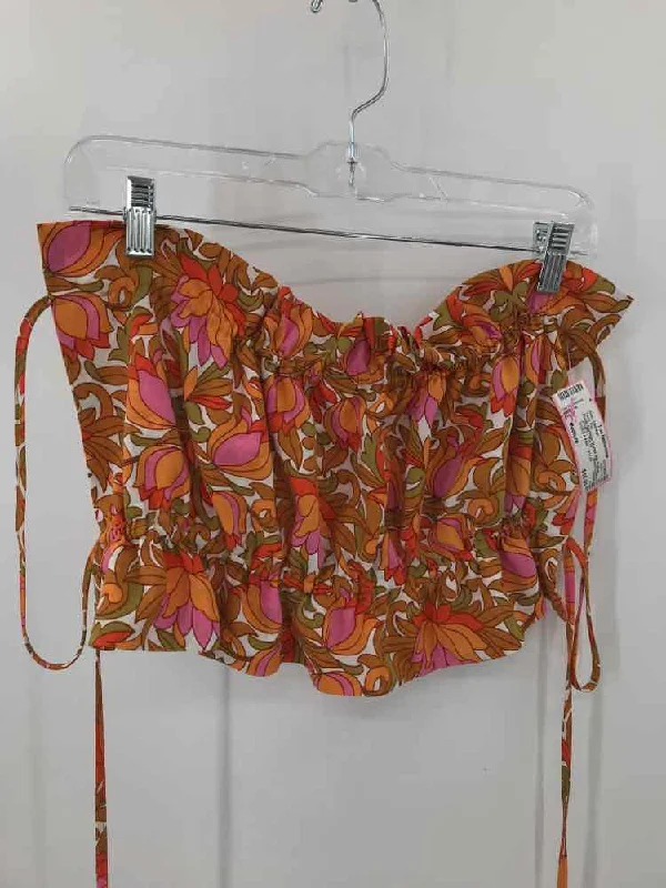 Pre-Owned Pretty Garbage Orange Size Medium Floral Tank Top bright tank top