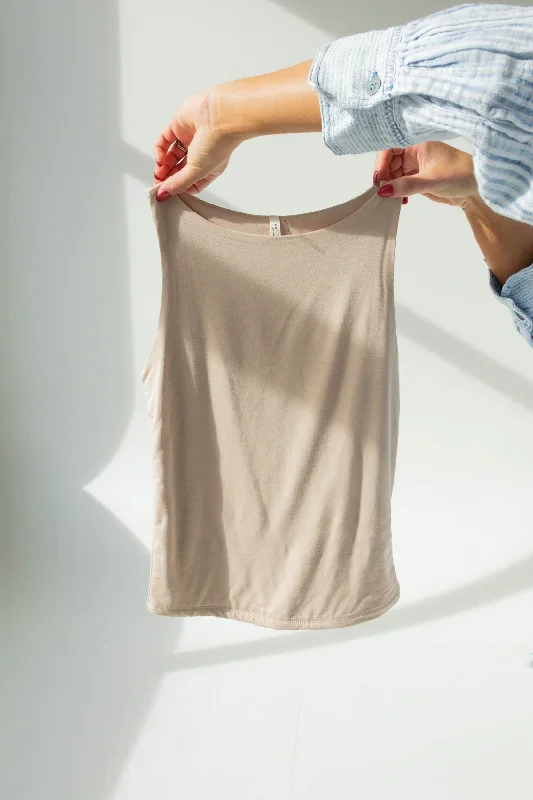 Nina Boat Neck Knit Tank | Light Taupe metallic tank top