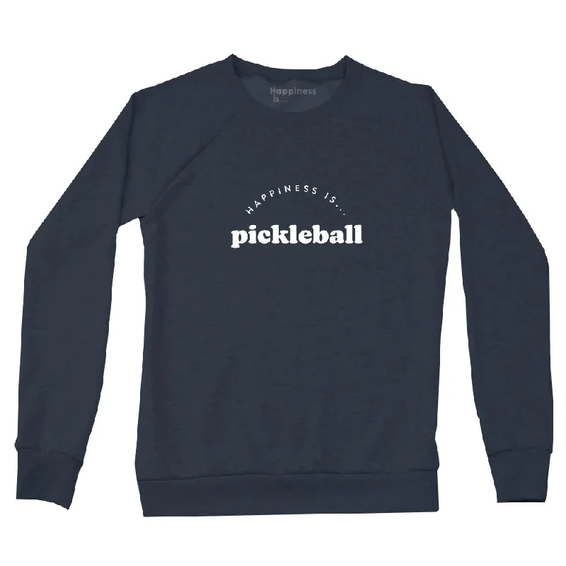 Happiness Is... Women's Pickleball Sweatshirt - True Navy Hoodie with Raglan Sleeves Sporty Comfortable