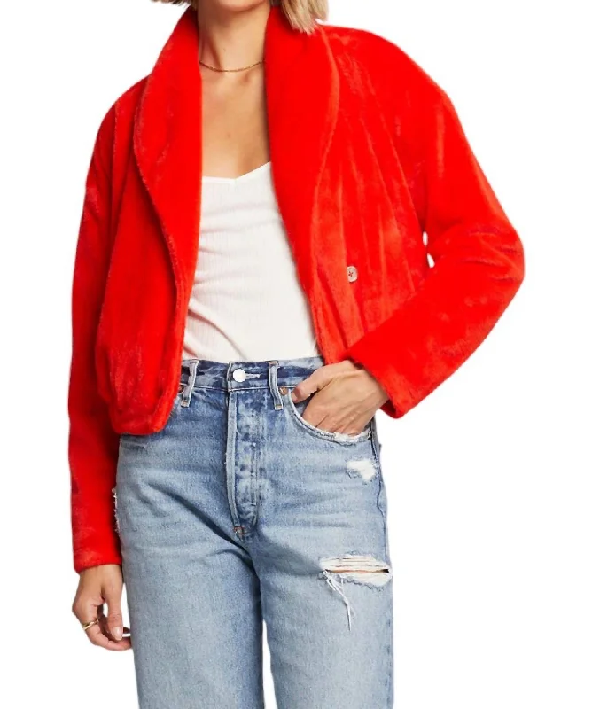 Faux Fur Jacket In Flame Nylon Fabric Polyester Fabric Spandex Fabric