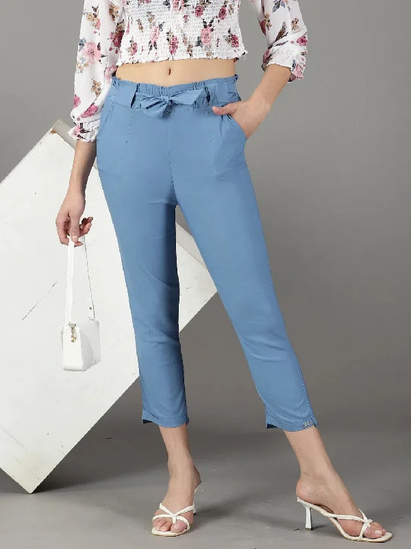 Women's Blue Solid Trouser-AE-7045-2-Blue Trousers Favorite Customer