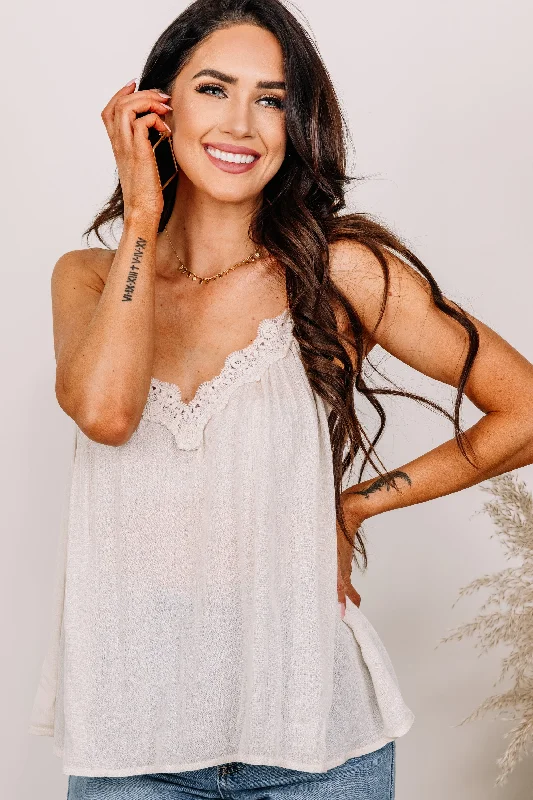 So Much Potential Natural White Lace Trim Tank grey tank top