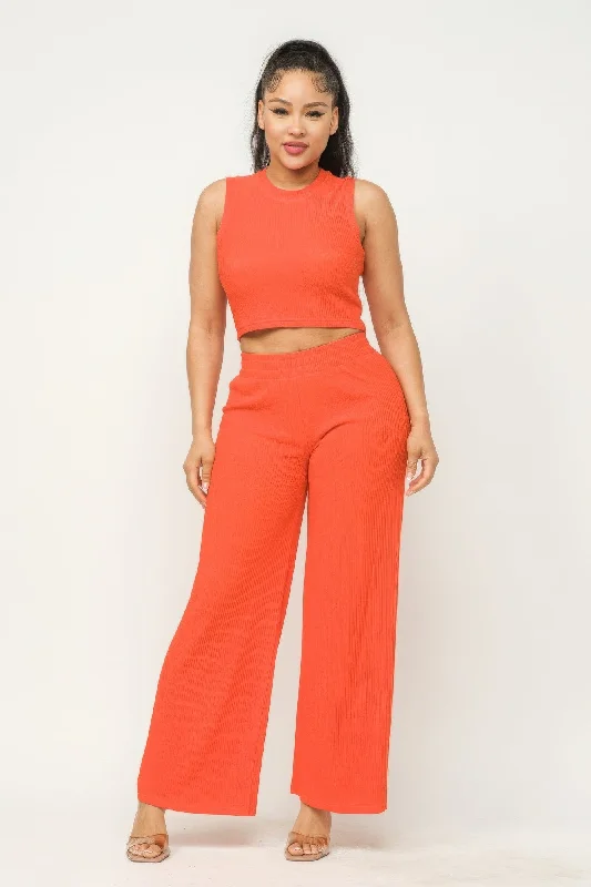 Crop Top And Wide Pants Set Rayon Fabric Velvet Fabric Corduroy Fabric