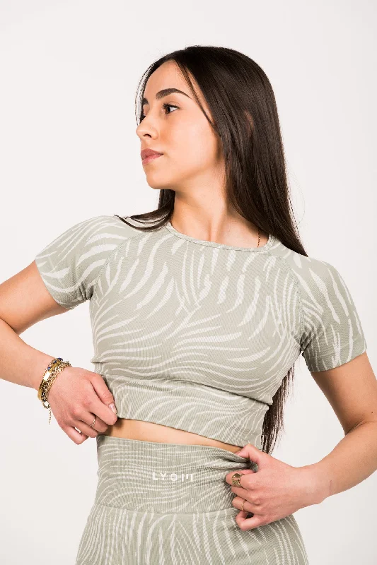 LYOM™ Savage Camo Crop Top - Jade Green Notch Collar Peter Pan Collar Cowl Neck