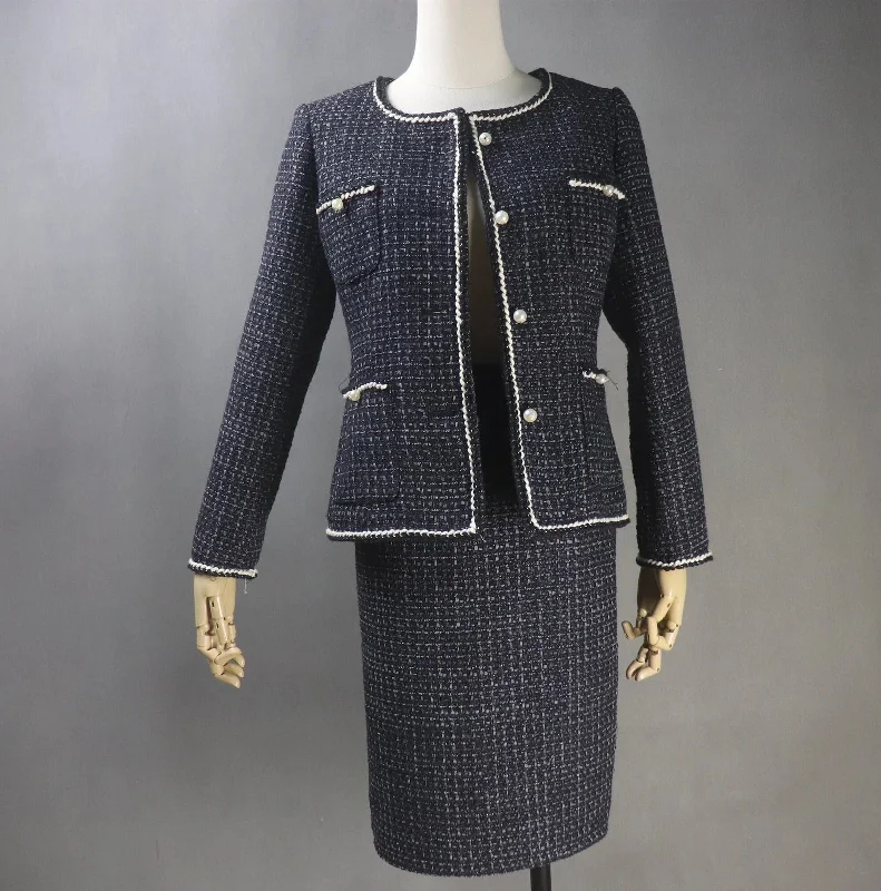 Custom Made Black Suit in Plus sizes Pearl Buttons Jacket + Dress/Shorts/ Pencil Skirt Chenille Jacket Brocade Jacket Lace Jacket