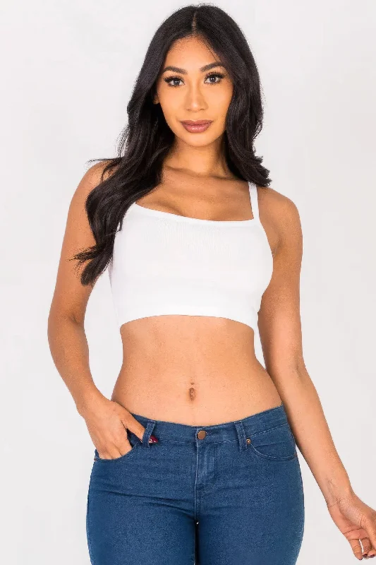 Ribbed Knit Cami Crop Top Crop Top Seamless Stretchy