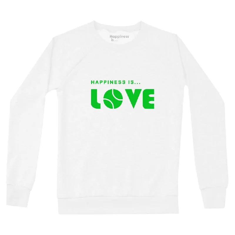 Happiness is... Women's Tennis Love Sweatshirt - White/Green Hoodie with Cropped Fit Short Trendy