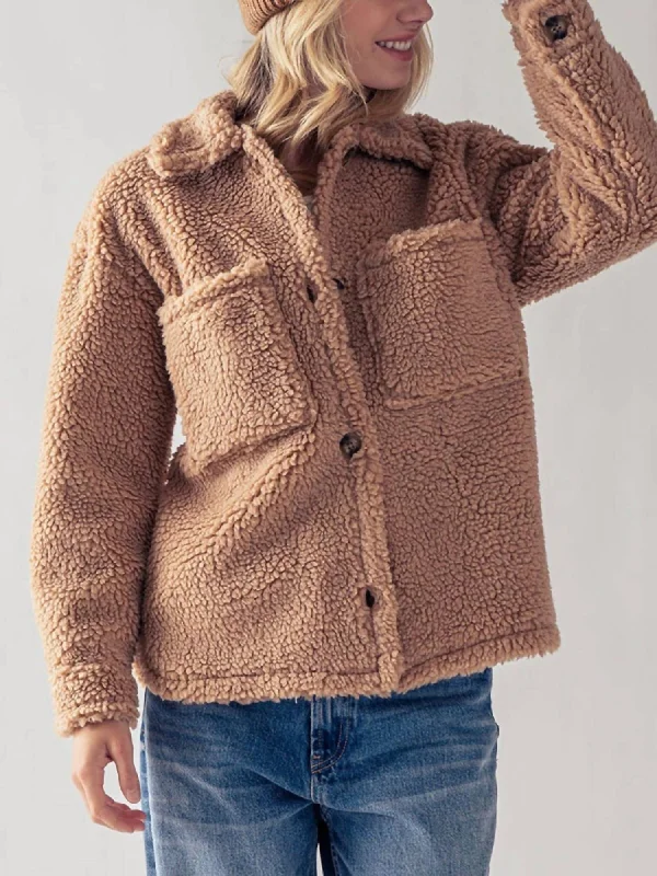 Cozy Sherpa Fleece Jacket In Camel Fleece Jacket Down Jacket Parka