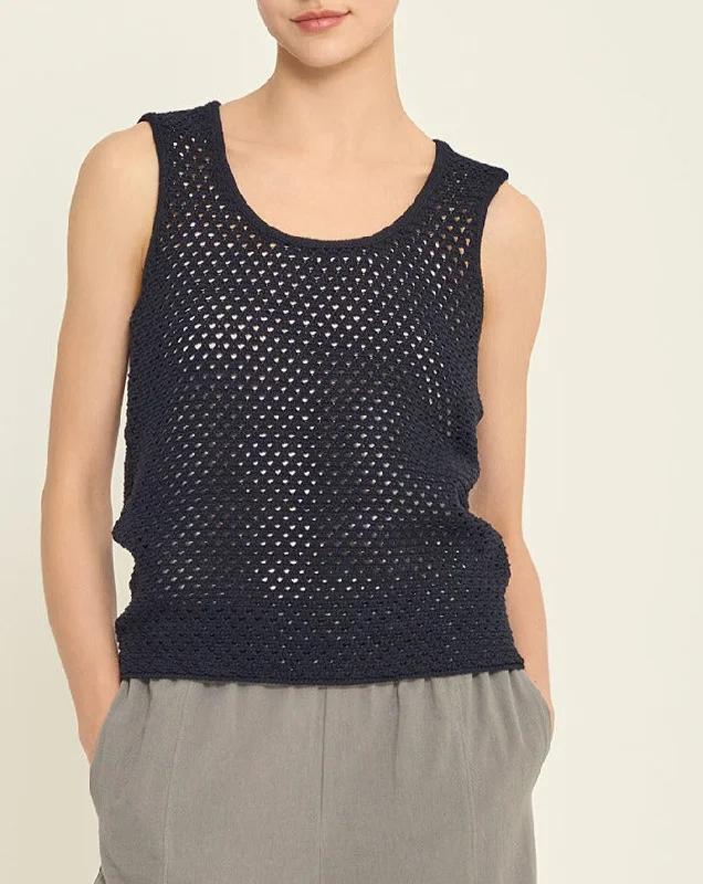 Ava Crochet Tank in Black sheer tank top