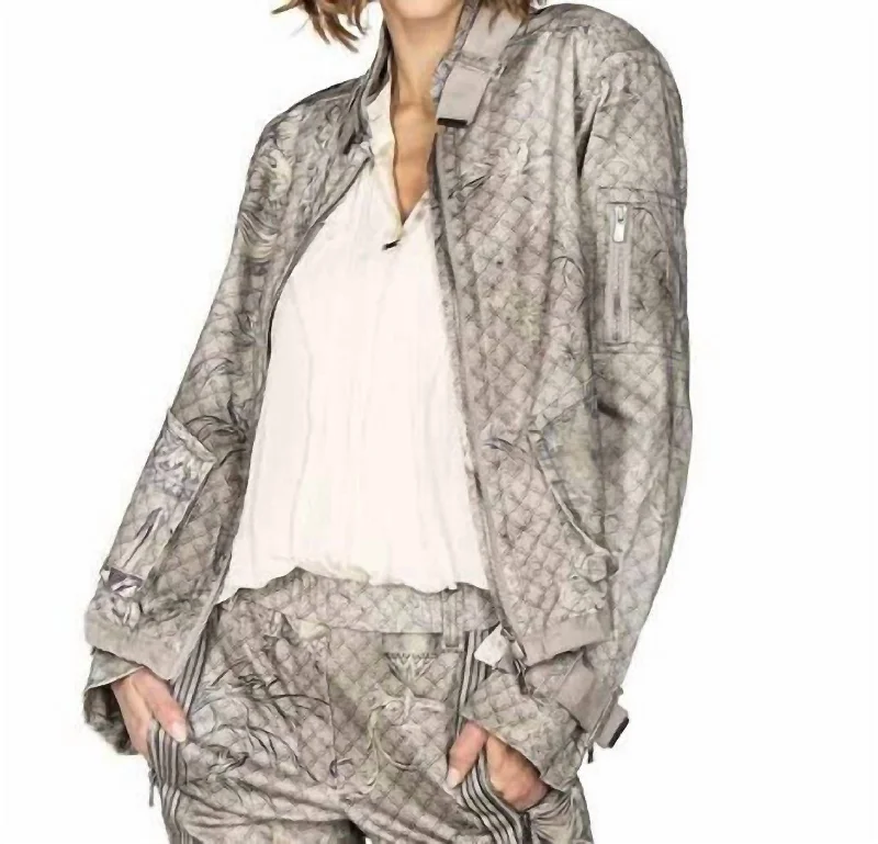 Jacket In Grey/navy Satin Fabric Silk Fabric Chiffon Fabric