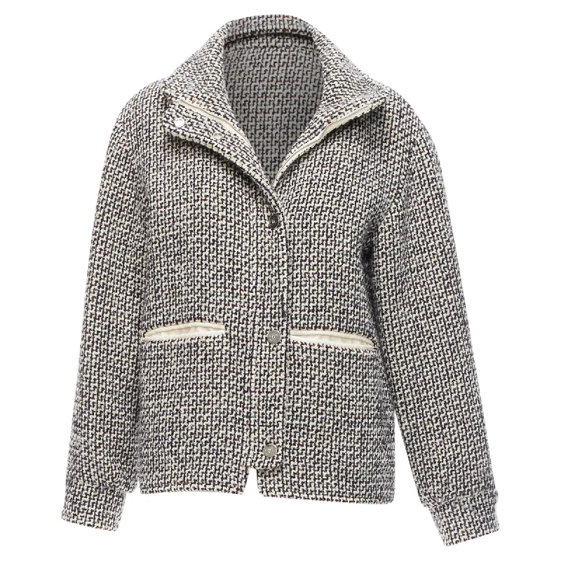 Chanel Reversible Wool Tweed CC Logo Padded Puffer Jacket Fleece Jacket Down Jacket Feather Jacket