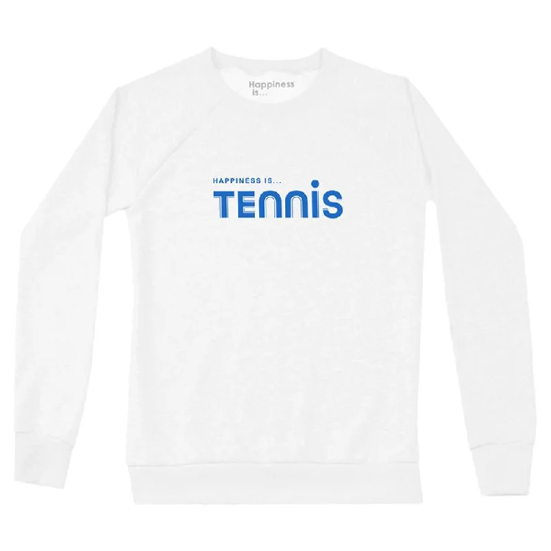 Happiness is... Women's Tennis Sweatshirt - White/Blue Hoodie with Relaxed Fit Easy Casual