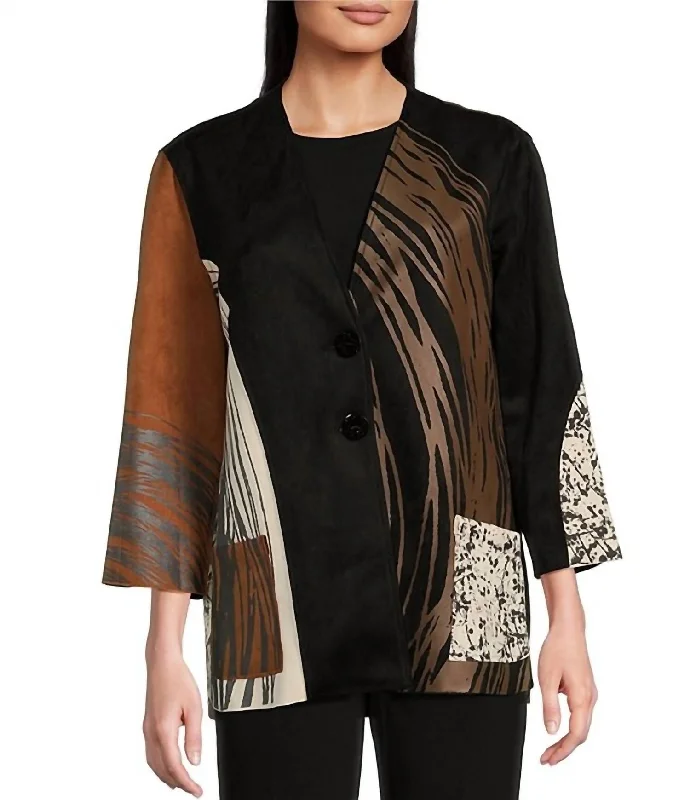 Timeless Animal Suede Jacket In Multi-Colored Cotton Fabric Linen Fabric Terry Fabric