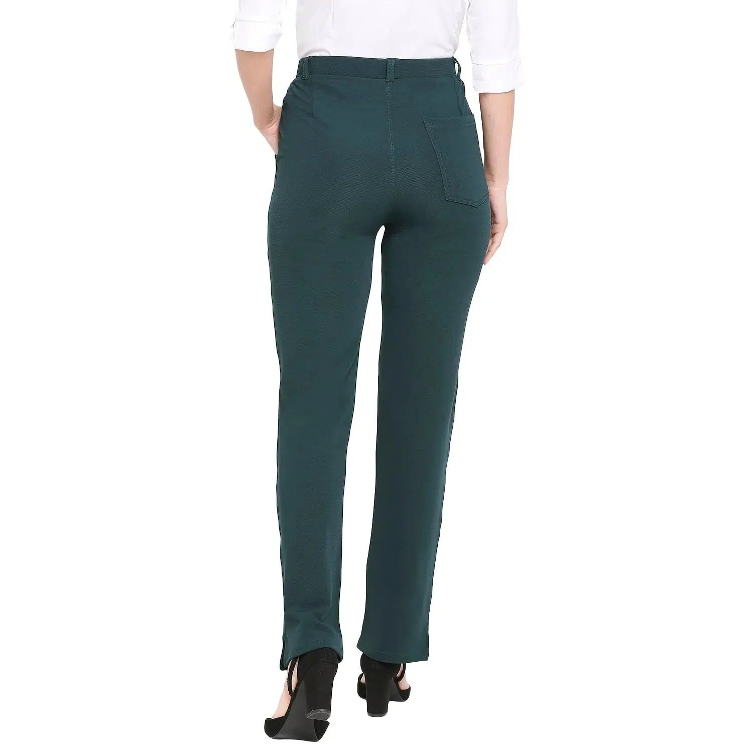 Smarty Pants Women's Cotton Lycra Straight Leg Bottle Green Color Formal Trouser Trousers Occasion Special