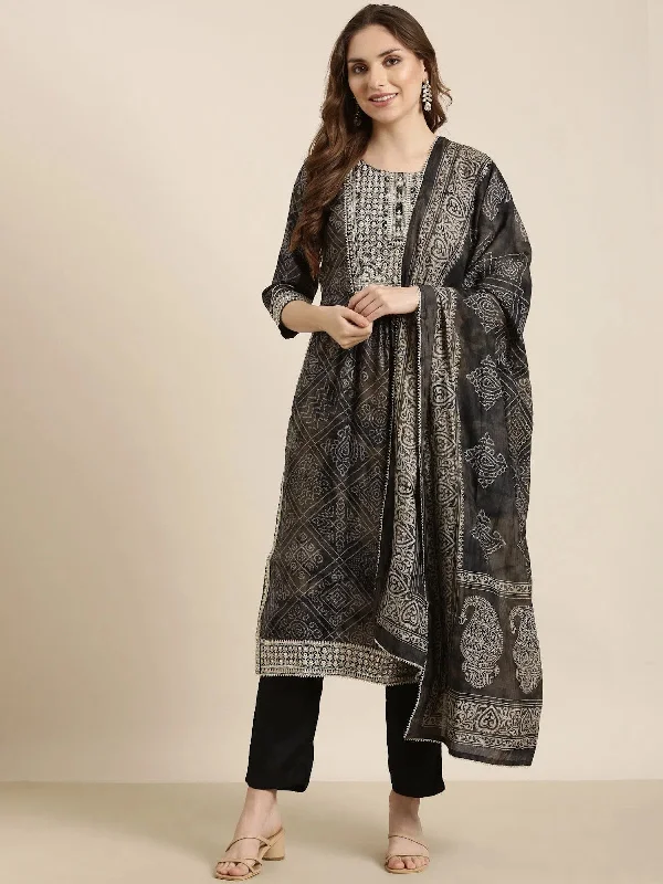 Women A-Line Black Bandhani Kurta and Trousers Set Comes With Dupatta-TF-MS-182-Black Trousers Hiking Durable