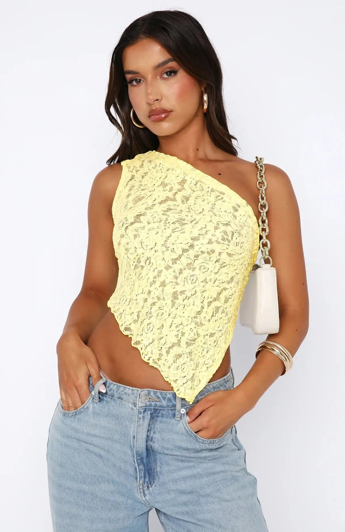 Lace Off-Shoulder Crop Top Terry Blend Velvet Blend Canvas Blend