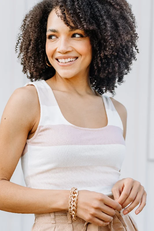 Ready To Go Tan Brown Striped Tank loose fit tank