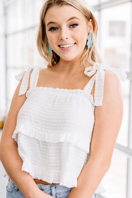 Warm Days Ahead White Ruffled Tank cotton tank top