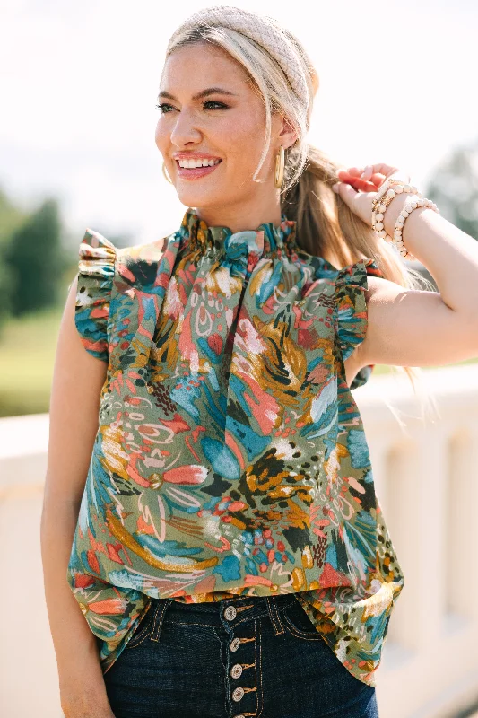 Put It To The Test Olive Green Floral Tank vibrant tank top