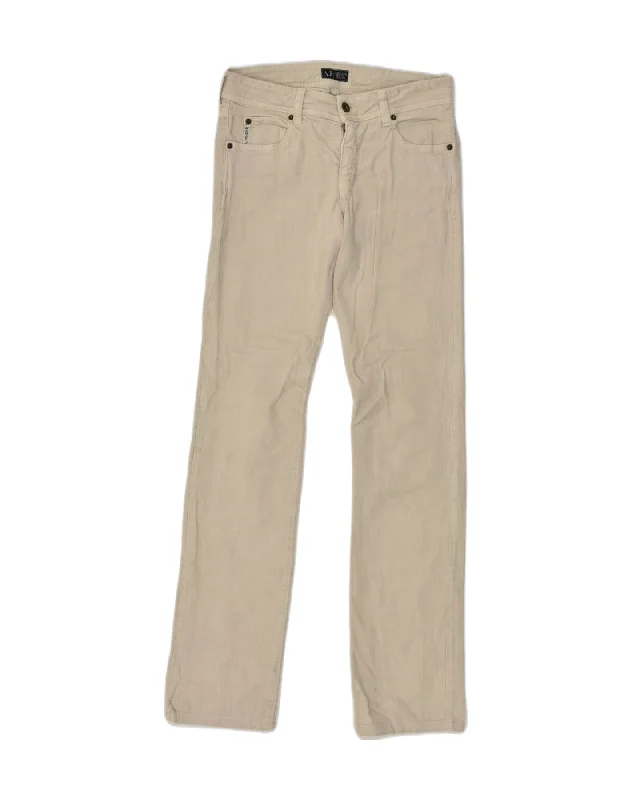 ARMANI JEANS Womens Straight Corduroy Trousers W28 L32  Off White Cotton Trousers Running Lightweight